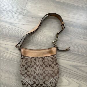 Coach Signature Brown and Tan Shoulder Bag